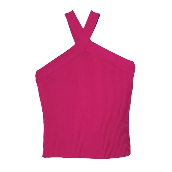 Bailey 44 Ribbed Knit Semi Cropped Halter Top Hot Pink Size M NWT Fitted - Picture 3 of 6